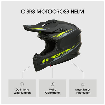 O'NEAL C-SRS SOLID Motocross Helm - Schwarz/Neongelb, Grösse S