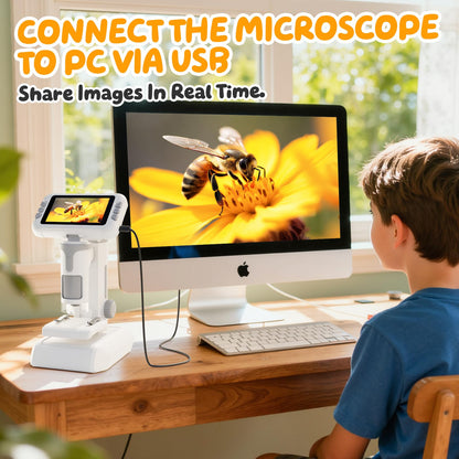 HEWEIMEI Kindermikroskop P2, 1600-fach, 4,0" IPS-Display, Grau