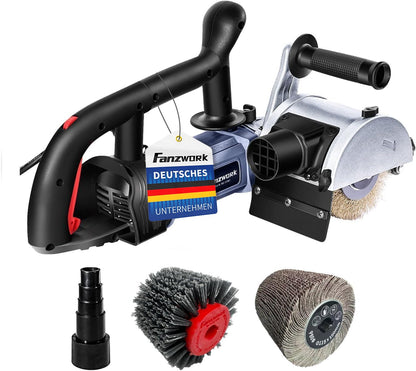 FANZWORK V2 Satiniermaschine 1500W – Oberflächen Renovierung: Leistungsstarkes Handgerät, grau, mit Bürstenwalze zur professionellen Oberflächensatinitierung.