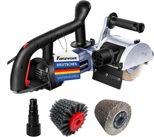 FANZWORK V2 Satiniermaschine 1500W – Oberflächen Renovierung: Leistungsstarkes Handgerät, grau, mit Bürstenwalze zur professionellen Oberflächensatinitierung.