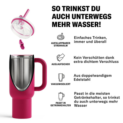 waterdrop Thermobecher mit Strohhalm 1,1 L, Edelstahl, auslaufsicher