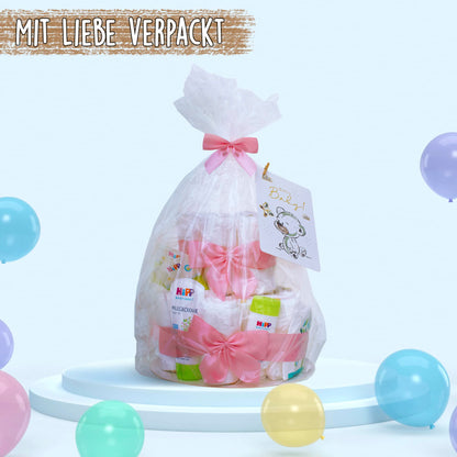 MilaBoo Windeltorte Mädchen rosa, 2-stöckig, Geschenk zur Geburt