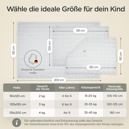 LUNOVA Gewichtsdecke Kinder 3kg – Für entspannten Schlaf 100x135cm