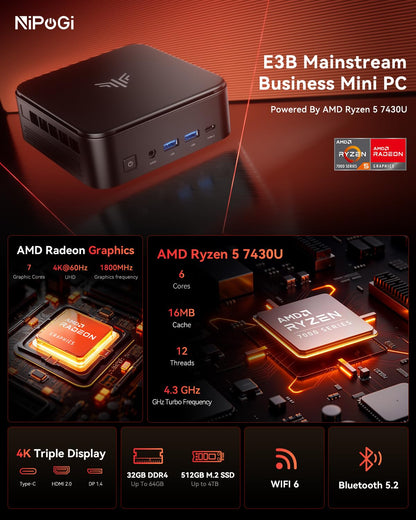 NiPoGi E3B Mini PC Ryzen 5 7430U 32GB/512GB