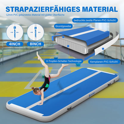 AKSPORT Air Track Gymnastikmatte aufblasbar mit Luftpumpe, blau