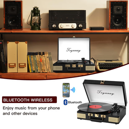 Trynnay Koffer-Plattenspieler mit Bluetooth, 3 Geschwindigkeiten
