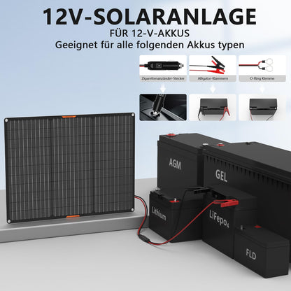 MHPOWOS Solar-Panel 50W 12V Autobatterie-Ladegerät - Portable
