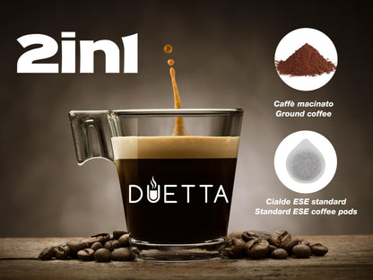 BEPER Duetta P101CAF100 Espressomaschine für Pads und Kaffeepulver