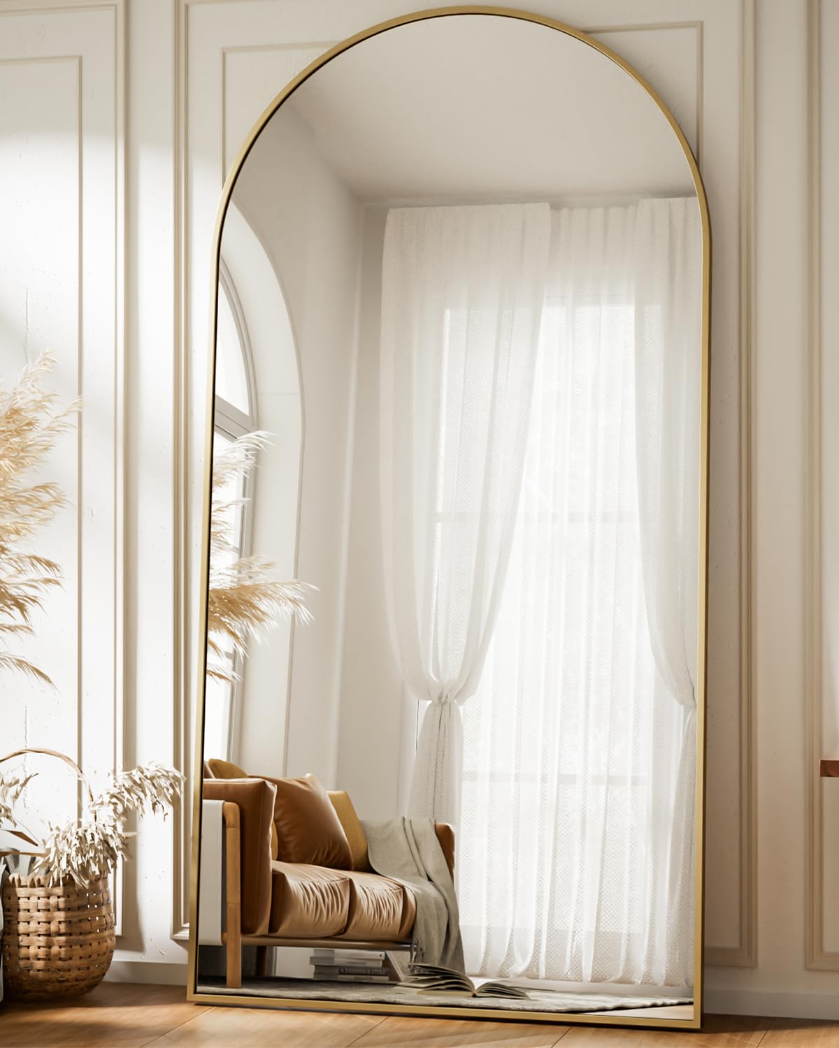 BEAUTYPEAK Grosser Bogen Ganzkörperspiegel 180x76 cm Gold: Goldener Bogenspiegel zur Ganzkörperreflexion.