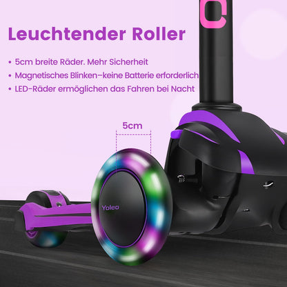 YOLEO Kinderroller Leuchträder 3-12 Jahre verstellbar - Violett