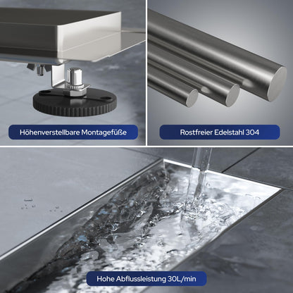 VILSTEIN Duschrinne Extra Flach Bodenablauf - 60cm Edelstahl