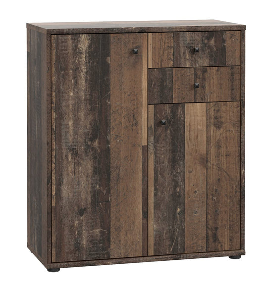 FORTE TEMPRA 2 Kommode mit 2 Türen und 2 Schubladen, Holzwerkstoff im Old – Wood Vintage Dekor, zur Aufbewahrung.