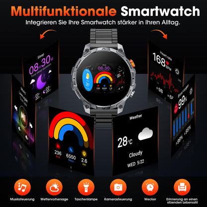 Haulvean Militär Smartwatch Herren mit 1000-mAh-Akku und HD-Display
