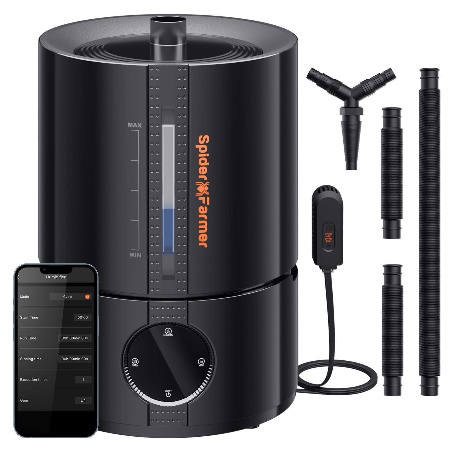 Spider Farmer SF-H5 Ultraschall-Luftbefeuchter 5L mit Hygrometer, schwarz, für Grow-Zelt