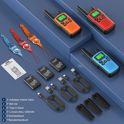 Rabigala Walkie Talkie 3er Set Kinder aufladbar, 5 km Reichweite