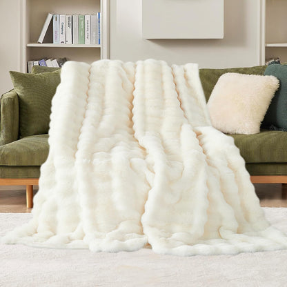 Kaninchen Plüsch Kuscheldecke Super Soft – Weiss 230x250cm