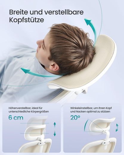 SONGMICS Bürostuhl ergonomisch, Netzstuhl mit Lendenstütze, sandbeige
