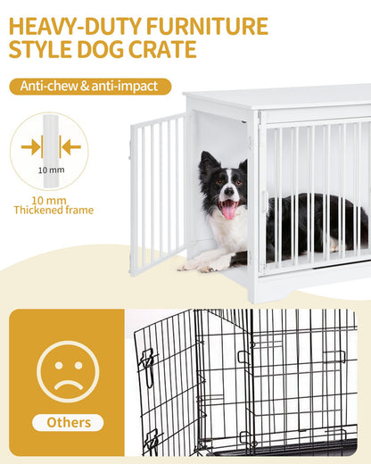 Hzuaneri Hundekäfig Möbel Indoor 100cm – Weiss Holz Schiebetüren