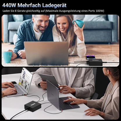 HSSNS USB-C Ladegerät 440W, 8-Port Schnellladegerät mit PD PPS