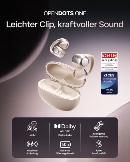 Shokz OpenDots ONE Open-Ear-Kopfhörer, Clip-On, Bluetooth 5.4, Grau