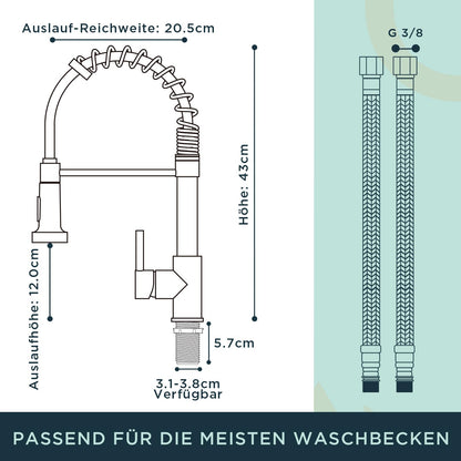 FORIOUS Küchenarmatur Hoher Bogen Ausziehbrause - Polierter Chrom