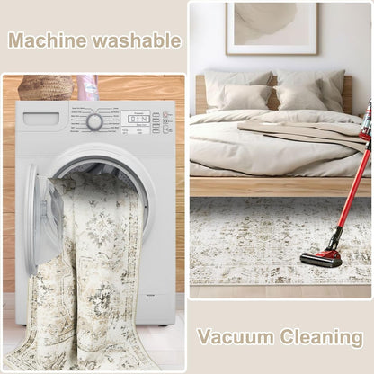 Homcomodar Boho Kurzflor Teppich Wohnzimmer - Beige 160x230cm