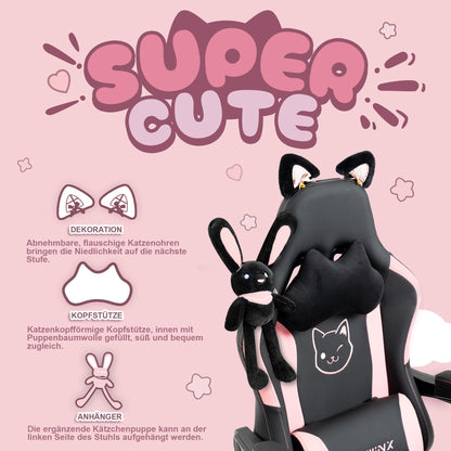 Dowinx Gaming Stuhl Süsse Katze Edition - Ergonomisch Schwarz