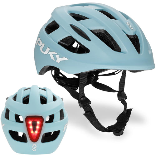 PUKY Helmet S Kinder-Fahrradhelm Blau 48-55 cm mit Licht-Modul, matte Polycarbonat-Schale