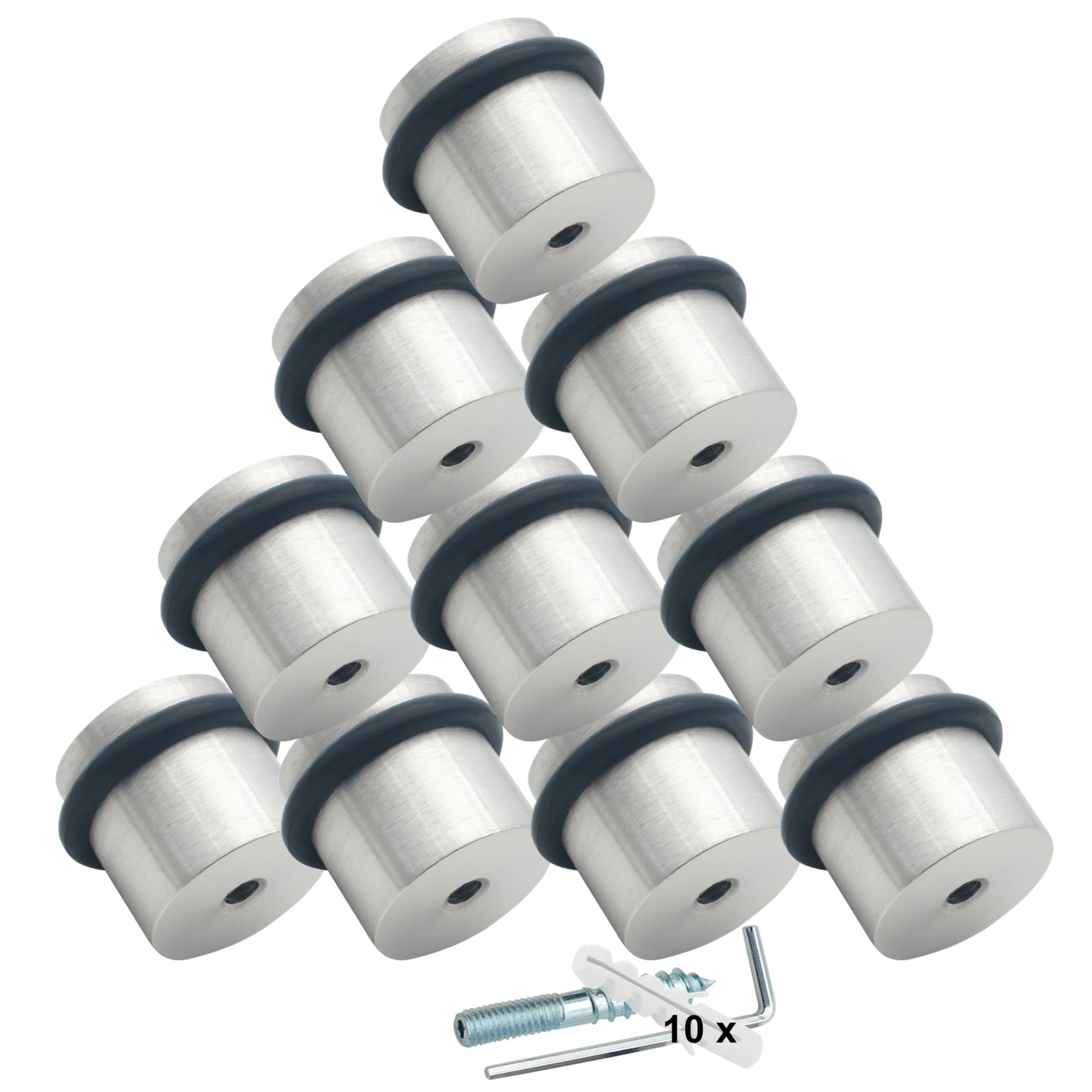 PLURI Bodentürstopper Edelstahl – 10er Set zum Schrauben, runder Edelstahlstopper. Dämpft Türen am Boden, schützt Wände.