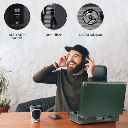 Vinyl Plattenspieler 3-Gang – Bluetooth Koffer Tragbar Vintage
