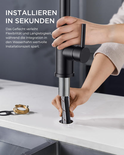 FORIOUS Ausziehbar L-Form Edelstahl Küchenarmatur - Schwarz