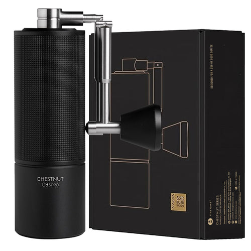 TIMEMORE Chestnut C3S Pro Manuelle Ganzmetall Kaffeemühle – Schwarz. Zylindrisch, schwarz. Zum präzisen Mahlen von Kaffeebohnen.