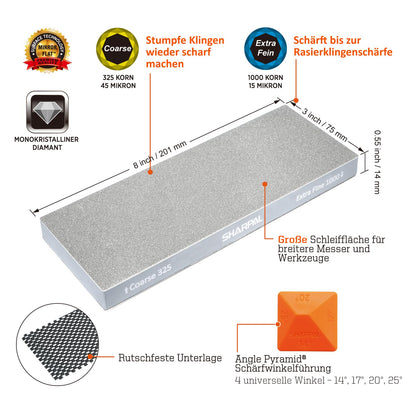 SHARPAL 168H Diamant-Schleifstein 325/1000 doppelseitig, 200 x 75 mm