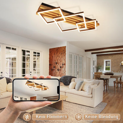 GBLY LED Deckenleuchte Holz, 70 cm, dimmbar, 46 W, schwarz eckig