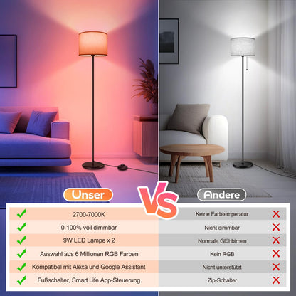 AmazeFun LED Stehlampe dimmbar, RGB, App-Steuerung, 156 cm