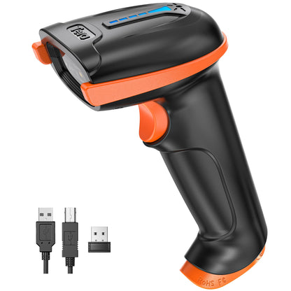 Tera D5100 Barcode Scanner 1D 2D QR Wireless USB Handscanner mit orangefarbener Silikon-Schutzhülle