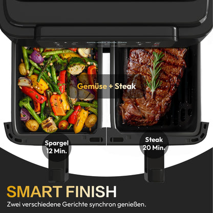 LLIVEKIT Heissluftfritteuse 9L Doppelkammer Airfryer mit Sichtfenster
