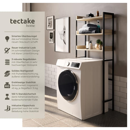 tectake Badezimmerregal, 3 Ablagen, Waschmaschinenregal, Eiche Sonoma