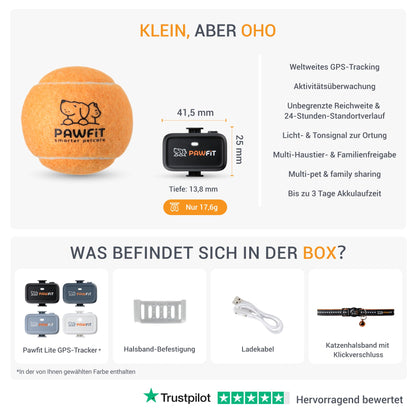 Pawfit Lite GPS-Tracker für Katzen, 4G Echtzeit-Tracking, schwarz