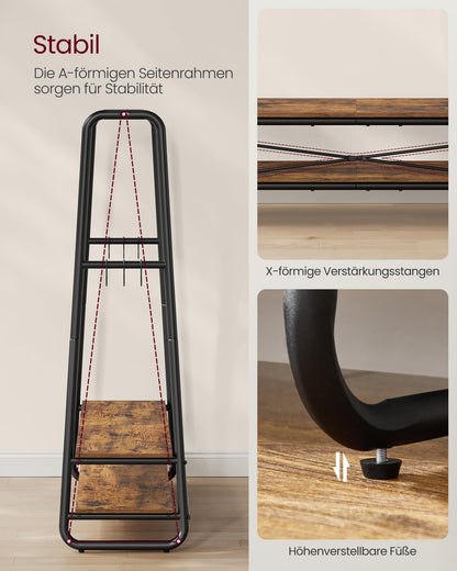 VASAGLE Kleiderständer RGR119B01 mit 2 Ablagen, vintagebraun-schwarz