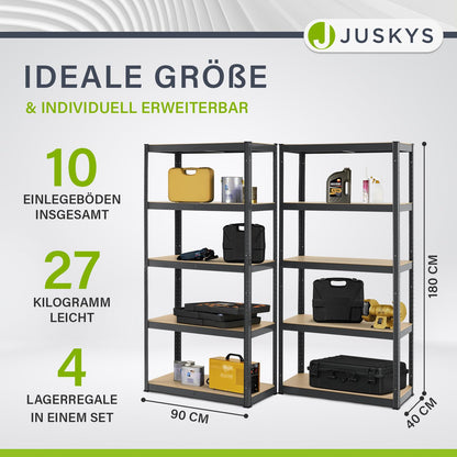 Juskys Lagerregal Basic Schwerlastregal – 4er-Set 180x90x40cm Grau