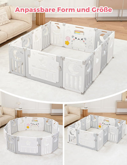 Dripex Laufstall Baby faltbar 150x150cm – Grau mit Spielboard
