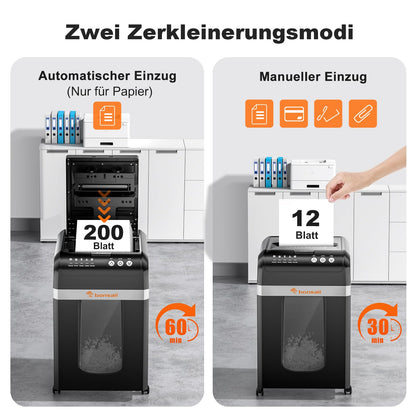 Bonsaii C283 Aktenvernichter – 200 Blatt Auto-Einzug P-4 Mikroschnitt