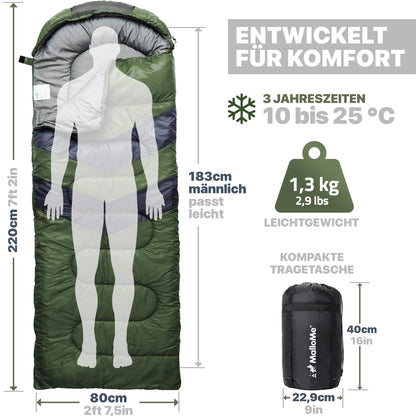 MalloMe Schlafsack Deckenschlafsack für Erwachsene und Kinder, grün