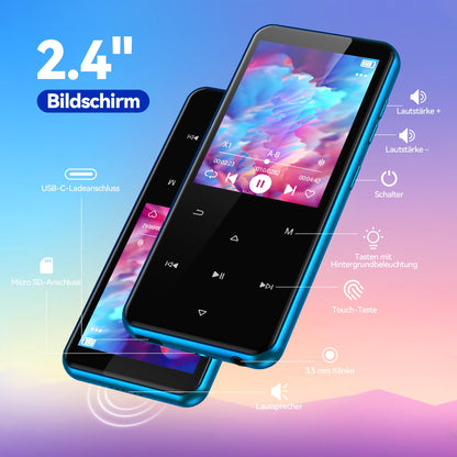AGPTEK MP3 Player 64GB Bluetooth 5.3 mit Lautsprecher, Blau