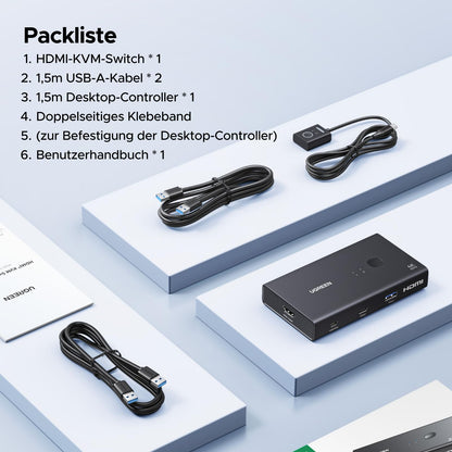 UGREEN HDMI KVM Switch 2 PC 1 Monitor 4K@60Hz 3x USB-A + USB-C
