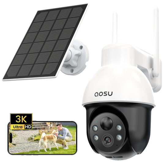AOSU 3K Überwachungskamera Aussen Solar PTZ Kabellos Haussicherheit. Solar-PTZ-Kamera für 3K Außensicherung.