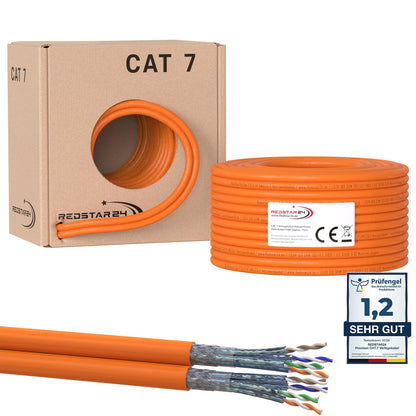 RedStar24 CAT7 Duplex Netzwerkkabel SFTP PIMF - 50m. Robustes, doppeltes Kabel für schnelle 10 Gigabit Ethernet Datenübertragung.
