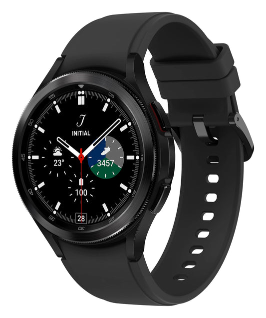 Samsung Galaxy Watch4 Classic Smartwatch 46mm Schwarz: Runde, schwarze Smartwatch mit Lünette zur Zeitanzeige, Gesundheits-Tracking & Benachrichtigungen.