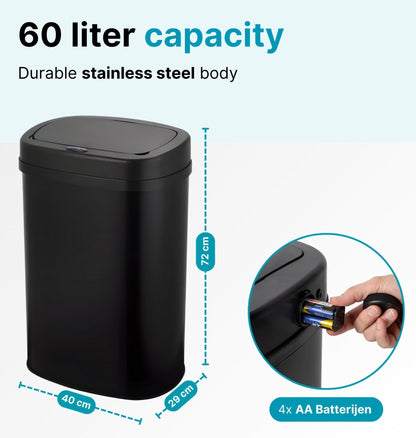 Five Stars® Sensor-Mülleimer 60L Edelstahl Schwarz